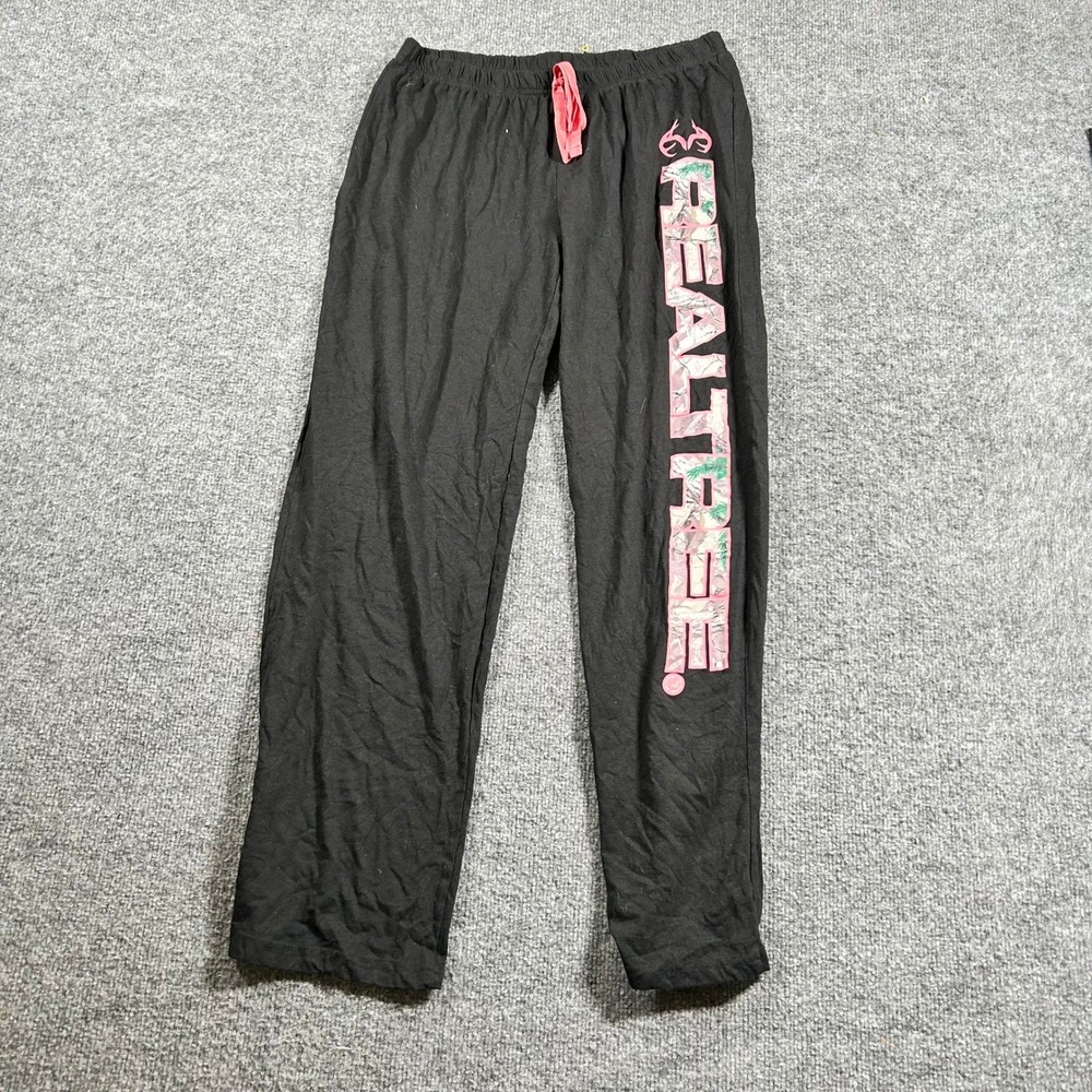 Realtree Pajama Pants Womens Size M Black Pink Camo Logo Lounge Sleepwear Pant